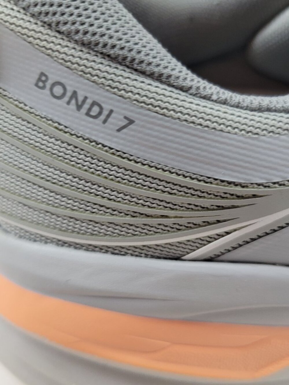 Hoka One One Bondi 7 Running Shoes Womens 11 Gray Orange Sneakers Sharkskin - Picture 9 of 14